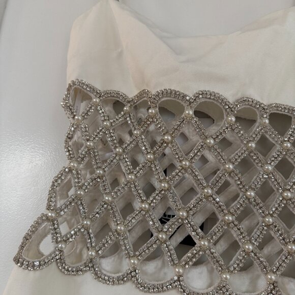 NWT Retrofête Solene Maxi Dress Crystal & Pearl Embellished Cut-Out Square Neck - Picture 6 of 11